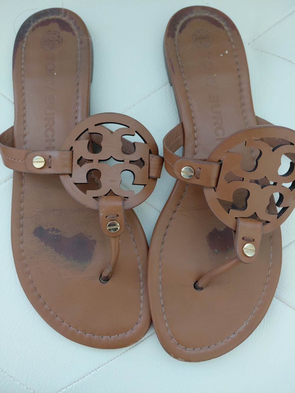 Tory Burch Miller Logo Tan Leather Sandals - Picture 2 of 4